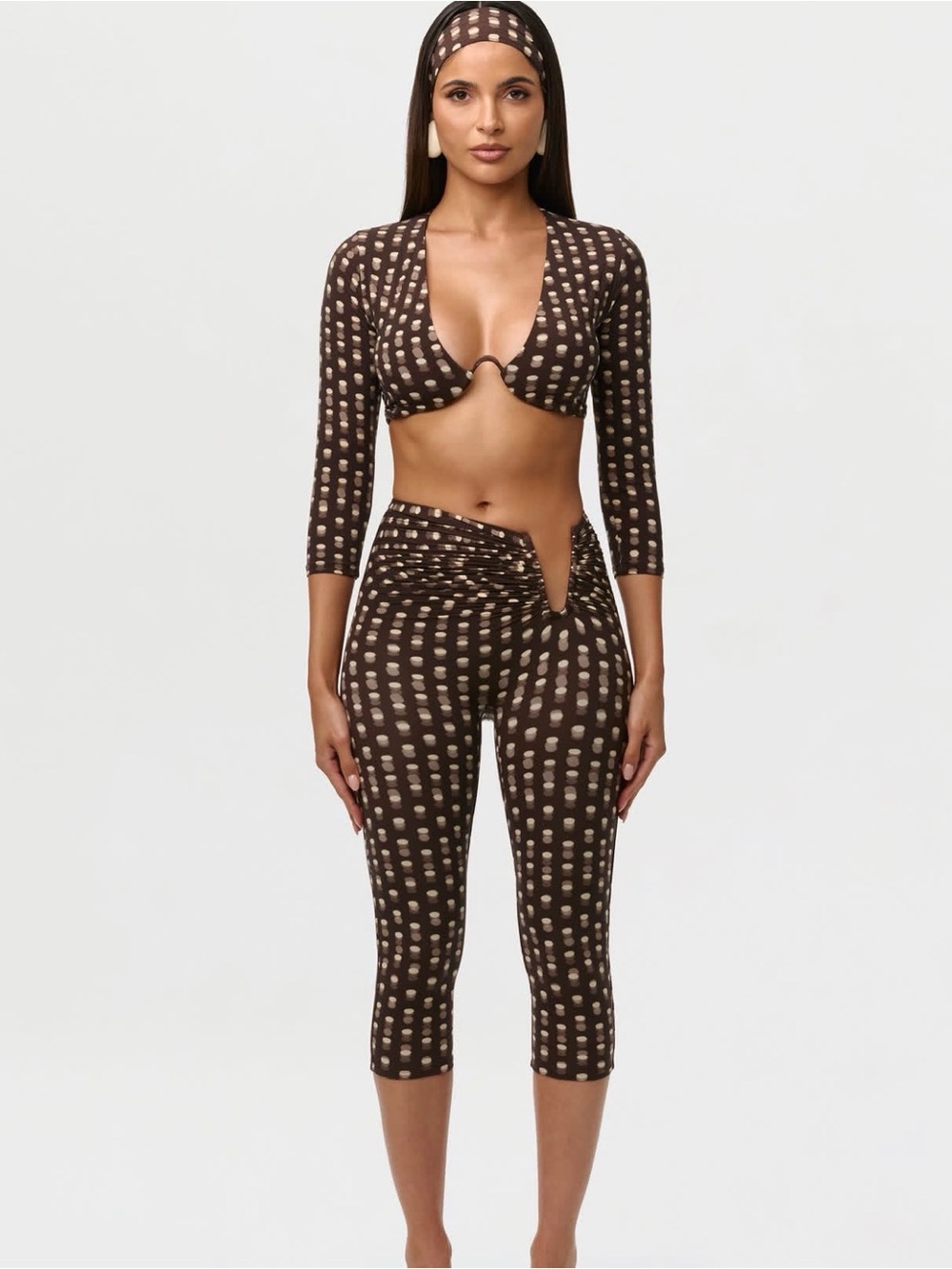 naked wardrobe Brown Patterned V-Waist Crop Capris